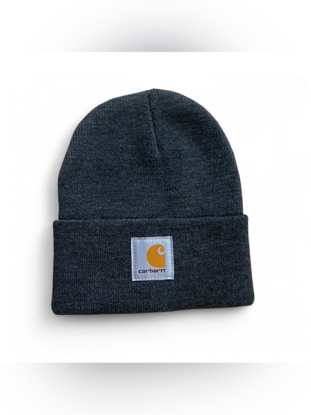 Carhartt Charcoal Knit Cuff Beanie with Gold Logo Patch